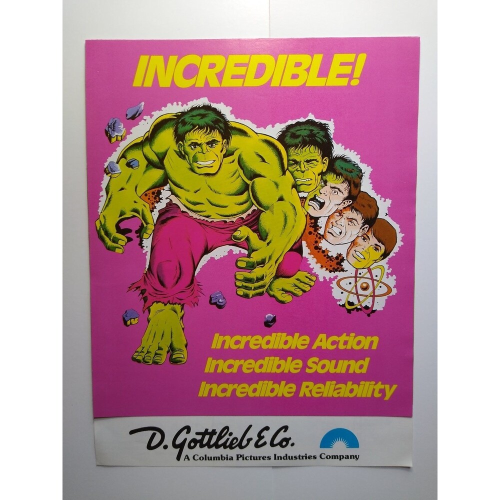 Gottlieb Marvel's The Incredible HULK Pinball Flyer 1979 Brochure Foldout Art